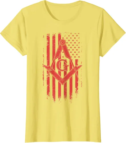 Vista 29 de Cuadrado y brújula Masónica de la bandera americana, masón, camiseta roja, Negro, S