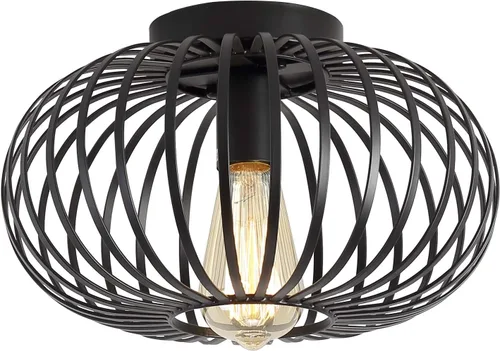 Vista 8 de Fivess Lighting Moderna lámpara de montaje empotrado dorada con jaula de metal, lámpara de techo semiempotrada para pasillo, dormitorio, cocina