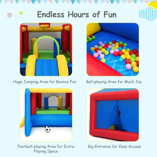 Vista 5 de COSTWAY Casa inflable de la despedida de los niños juega la diapositiva de salto del castillo de la bola con el soplador de 480W