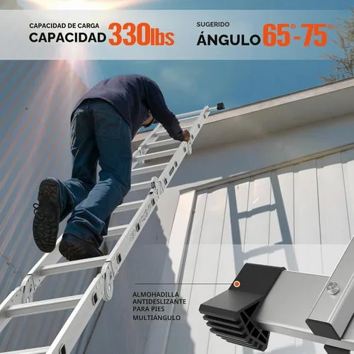 Vista 4 de LUISLADDERS Escalera plegable Extensión de aluminio multiusos 7 en 1 escalón resistente combinación EN 131 estándar (12.5 pies)