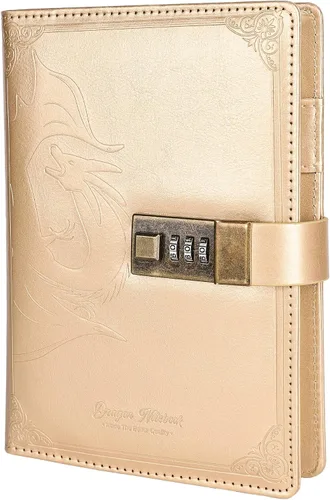 Vista 9 de TIEFOSSI Diario de Cuero Dragón, Cuaderno de Tapa Dura, Diario Recargable con Cerradura, Cuadernos de Escritura con Papel Rayado/En Blanco