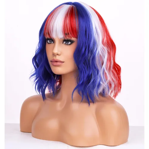 Vista 9 de BERON Pelucas cortas verdes para mujer, peluca rizada ondulada con flequillo para niñas, pelucas de cabello de color verde aguacate, peluca