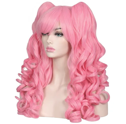 Vista 4 de ColorGround - Peluca larga rizada para cosplay con 2 coletas