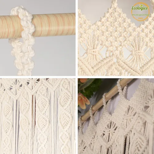 Vista 4 de Cortinas de Macramé para Puertas, Colgante de Pared de Macramé, Cortina de Puerta con Cuentas, Telón de Fondo Boho, Cuentas Colgantes para Puertas