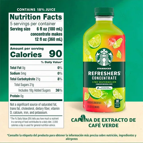 Vista 2 de Starbucks Refreshers Concentrado de sandía de lima, bebida refrescante, bebidas frías 32 fl oz