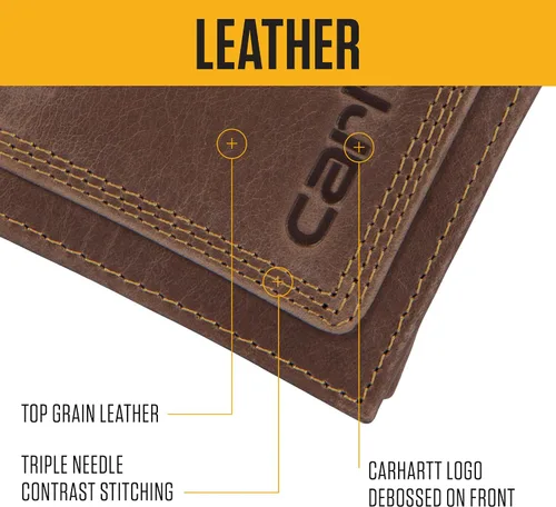 Vista 4 de Carhartt - Billetera resistente de cuero con triple puntada para hombre, disponible en múltiples estilos