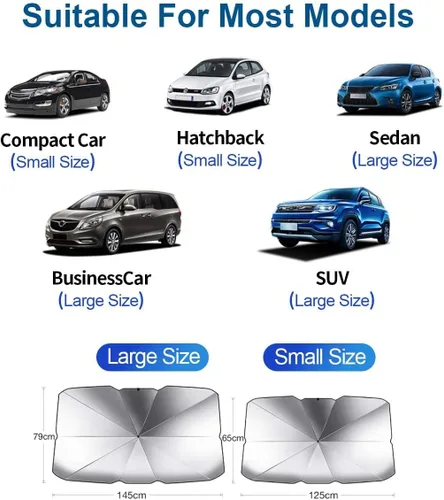 Vista 7 de helloleiboo Parasol para parabrisas de automóvil, protector de visera solar contra rayos UV y calor, reflector plegable, sombrilla para parabrisas