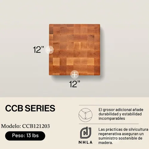 Vista 2 de John Boos CCB Series Tabla de cortar cuadrada de madera de arce de 12 x 12 pulgadas - 3 pulgadas de grosor, bloque de carnicero reversible de 13