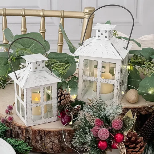 Vista 2 de Kate Aspen Decoración Rústica de Granja Blanca Portavelas Farol (12.7 cm), Decoración de Boda, Centro de Mesa, Decoración del Hogar, Decoración