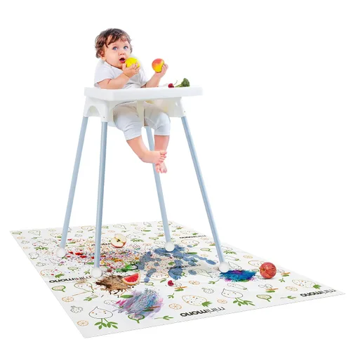 Vista 8 de Minimono Tapete de salpicaduras para bebé debajo de la silla alta – 30 alfombrillas desechables e impermeables – 40 x 47 pulgadas tapete