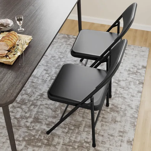 Vista 5 de IDEALHOUSE Juego de 4 sillas plegables con marco de metal que soportan hasta 350 libras, sillas plegables portátiles negras adecuadas para comedor