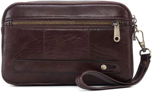 Vista 9 de KPYWZER Bolso de mano de cuero para hombre, cartera para muñeca, bolsa de muñeca