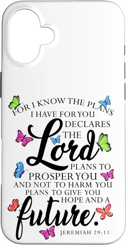 Vista 21 de iPhone 16 Christian Faith Jeremiah 29 11 Inspiring Butterfly Art Women Case