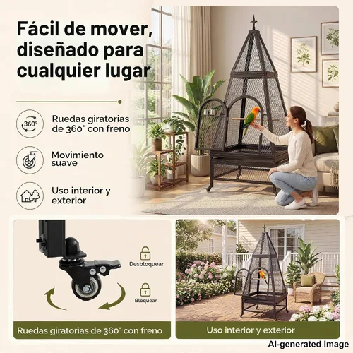 Vista 5 de Jaula piramidal grande para pájaros de 79 pulgadas para loros