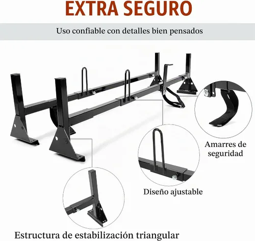 Vista 6 de HECASA 700 libras universal de 2 barras de montaje en techo de tamaño completo Vans compatibles con Chevy Express, Ford E-Series GMC Savana, 68 a 75
