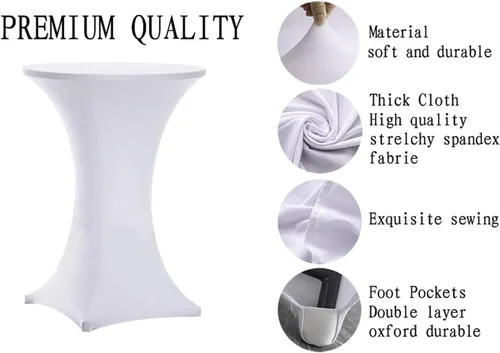 Vista 4 de Tina's Paquete de 2 fundas para mesa de cóctel de elastano Highboy de 32 x 43 pulgadas, color blanco, mantel elástico ajustable para mesas redondas