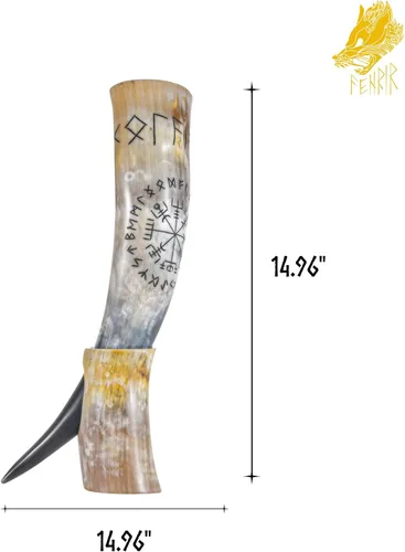 Vista 4 de FENRIR Cuerno vikingo para beber de 16 oz con soporte y abridor para cerveza, ale, mead, regalo para hombres y mujeres 100% auténtico hecho a mano
