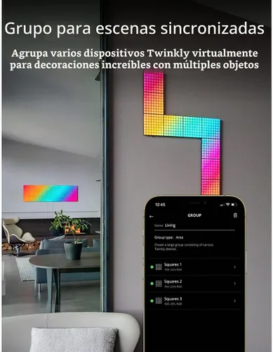 Vista 5 de Panel Maestro Cuadros Twinkly, Panel LED RGB, Incluye 1 Panel Principal y Fuente de Alimentación USB-C, Compatible con HomeKit, Alexa y Google Home