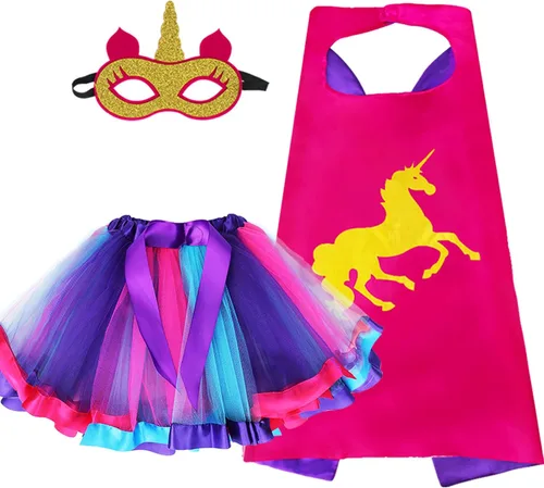 Vista 8 de D.Q.Z Disfraces de superhéroe para niñas y niños pequeños, capa de superhéroe con tutú arcoíris, disfraz de princesa pequeña Morado