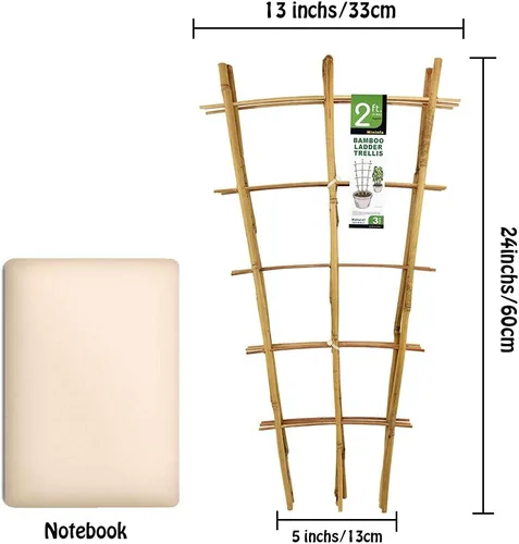 Vista 6 de Mininfa - Enrejado de bambú natural de 24 pulgadas de alto, escalera de jardín, planta para plantas trepadoras, verduras, macetas, paquete de 3