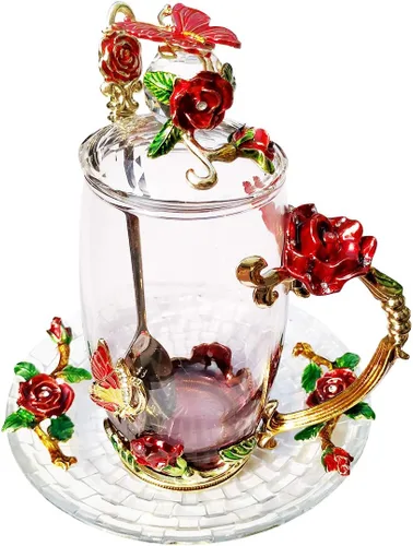 Vista 11 de Taza de café de vidrio, regalo de cumpleaños y Navidad para mujeres, mamá, hermana, novia, compañera de trabajo, taza de té de flores y mariposas