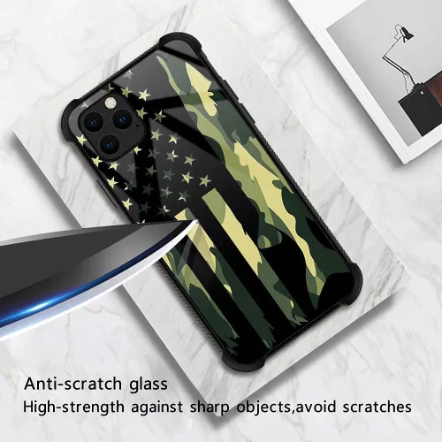 Vista 2 de DJSOK Funda para iPhone 11 Pro Max, diseño de patrón de lujo, a prueba de golpes, funda resistente para hombre y mujer, bandera de camuflaje clásica