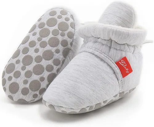 Vista 48 de Botines de forro polar para bebés, niños y niñas, pantuflas antideslizantes con agarre suave, zapatos de calcetín para recién nacidos, cuna