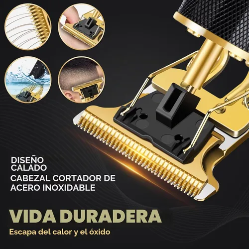 Vista 4 de Candyfouse Cortadora de barba y cabello inalámbrica de alta calidad para hombres, kit profesional de aseo recargable con hoja en T, 4 peines de Negro