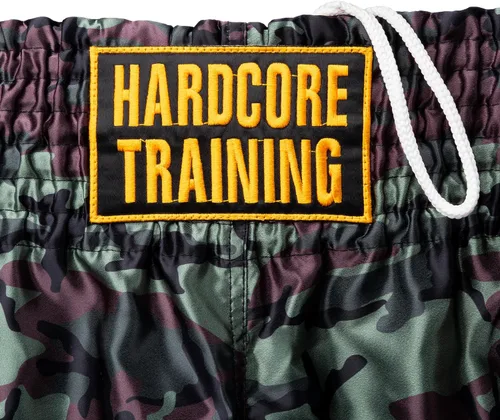 Vista 5 de Hardcore Training Pantalones cortos clásicos de Muay Thai Negro Blanco Rojo Camo Azul Kick Boxing MMA Combat Sport Sparring Trunks