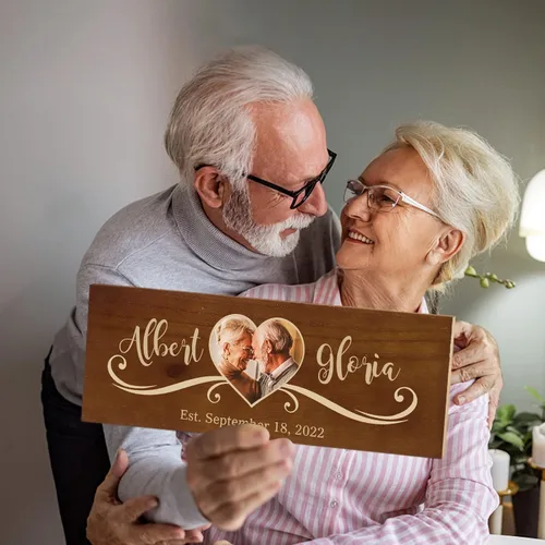 Vista 3 de Bemaystar Regalos de boda personalizados, letreros de madera con nombre, foto, fecha, para recuerdos únicos de aniversario, recuerdos de amor