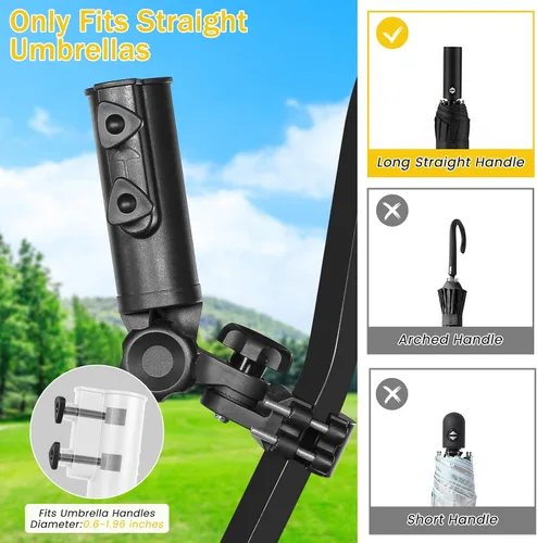 Vista 3 de Soporte de paraguas de carrito de golf resistente con base de aluminio ajustable de 180° para cochecito, bicicleta, silla de ruedas, bicicleta