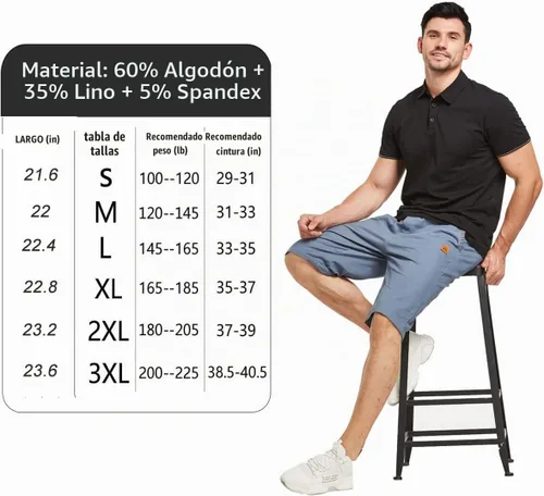 Vista 7 de JustSun Pantalones cortos para hombre, estilo casual, de algodón, con cintura elástica y bolsillos Negro
