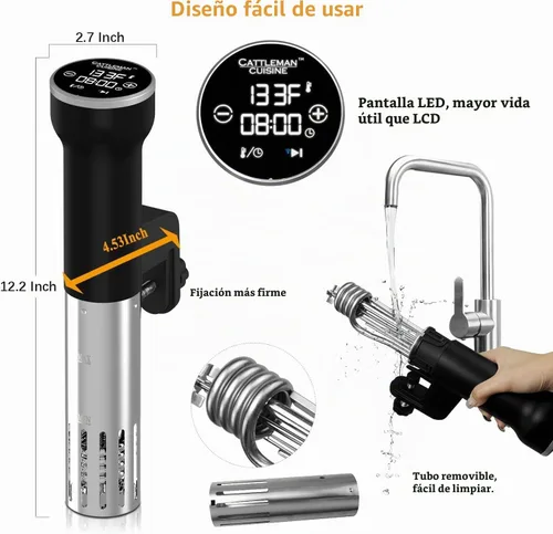 Vista 5 de CATTLEMAN - Kit WiFi Sous Vide con 30 bolsas de vacío y bomba, IPX7, 1000 W