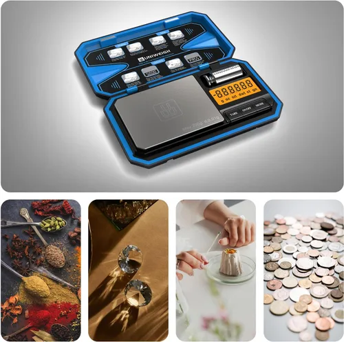 Vista 6 de UNIWEIGH Báscula digital de bolsillo de 7.05 oz/0.00 oz, báscula digital de gramos, mini báscula de joyería digital de peso gramo con pesos Cal