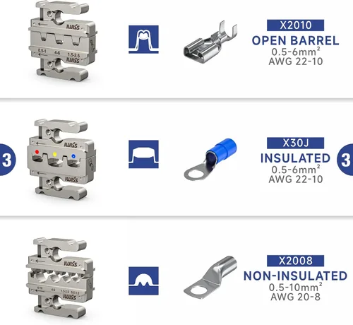 Vista 4 de iCrimp Kit de herramientas de crimpado de cambio rápido para conector de nailon aislado AWG22-10, terminales termorretráctiles, barril abierto
