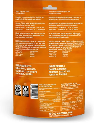 Vista 2 de PureBites + Skin & Coat Golosinas liofilizadas para perros, 5 ingredientes, fabricadas en EE. UU., 3 oz
