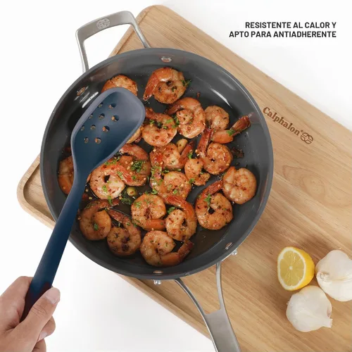 Vista 3 de Calphalon Edge - Cuchara ranurada de silicona, flexible, resistente al calor, cuchara coladora de cocina para cocinar, freír, desnatar y servir