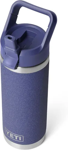 Vista 22 de YETI Rambler Botella de 18 onzas, aislada al vacío, de acero inoxidable con tapa de popote a juego de colores, rojo rescate