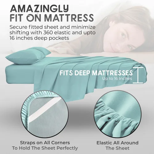 Vista 6 de Juego de sábanas Split King con 2 sábanas bajeras individuales XL, ropa de cama de 5 piezas, sin arrugas, resistente a la decoloración, microfibra