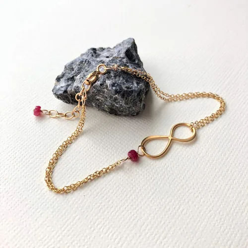 Vista 104 de Pulsera con dije de infinito con piedra natal, joyería hecha a mano, regalo para ella