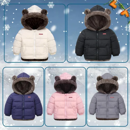 Vista 9 de Fairy Baby Abrigo de invierno para bebé, chaqueta con capucha para bebé, chaqueta de forro polar cálido, traje de nieve, cárdigan de oso para niños