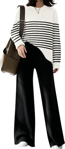 Vista 12 de ETCYY NEW Conjunto elegante de ropa de descanso para mujer, conjunto de sudadera de punto de 2 piezas con suéter y pantalones deportivos de pierna