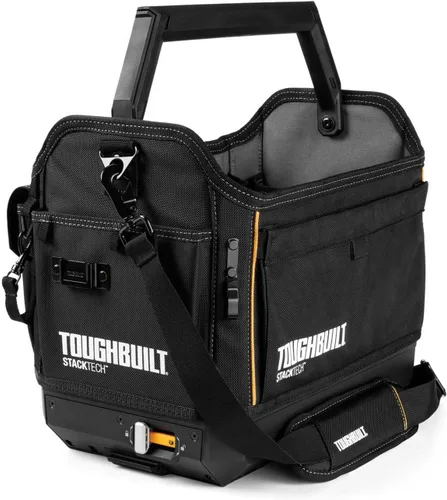 Vista 12 de ToughBuilt StackTech Bolsa de herramientas con cremallera de 11 pulgadas, sistema de bloqueo automático con apertura amplia, tela 1680D y base dura