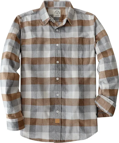 Vista 30 de Dubinik® Camisa de franela, para hombre, de manga larga, a cuadros, suave, 100% algodón, informal, con botones, ajuste regular Gris Negro