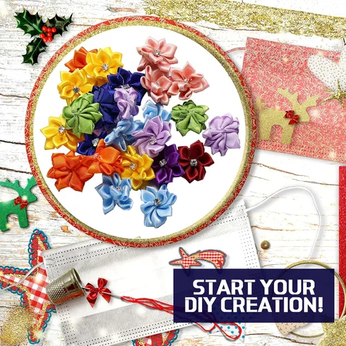 Vista 6 de 50 lazos de satén de flores de 1.18 pulgadas, apliques de costura de flores de margarita, adornos de boda, decoración de manualidades, corona