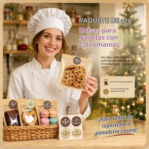 Vista 3 de 120 bolsas de galletas con sello, embalaje de galletas de 5.7 x 6.5