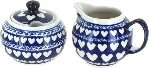 Vista 14 de Set de crema y azúcar de ballina de cerámica polaca Blue Rose