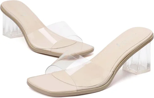 Vista 9 de vivianly Sandalias de tacón bajo para mujer, con punta abierta, cuadrada, tacones altos gruesos, sandalias de tacón sin cordones para fiestas