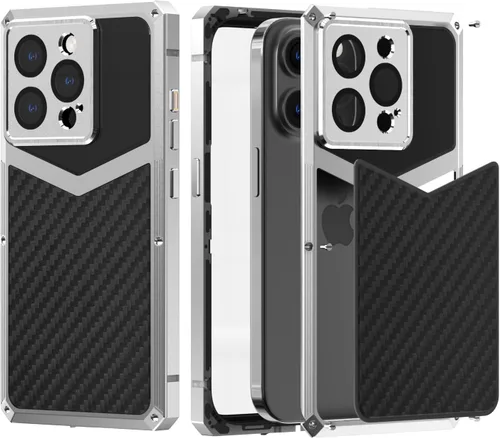 Vista 13 de HUALIMEI Funda de lujo para iPhone 13 Pro 6.1, funda de teléfono de fibra de carbono, armadura protectora militar con protector de pantalla