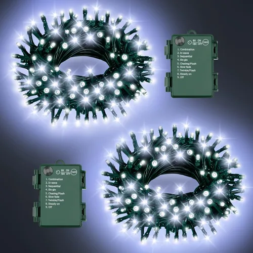 Vista 14 de Luces de Cadena de Halloween Total 100LED Operadas por Batería Exteriores 8 Modos con Temporizador 16.4Pies*2, 50LED*2 Luces de Hadas Impermeables